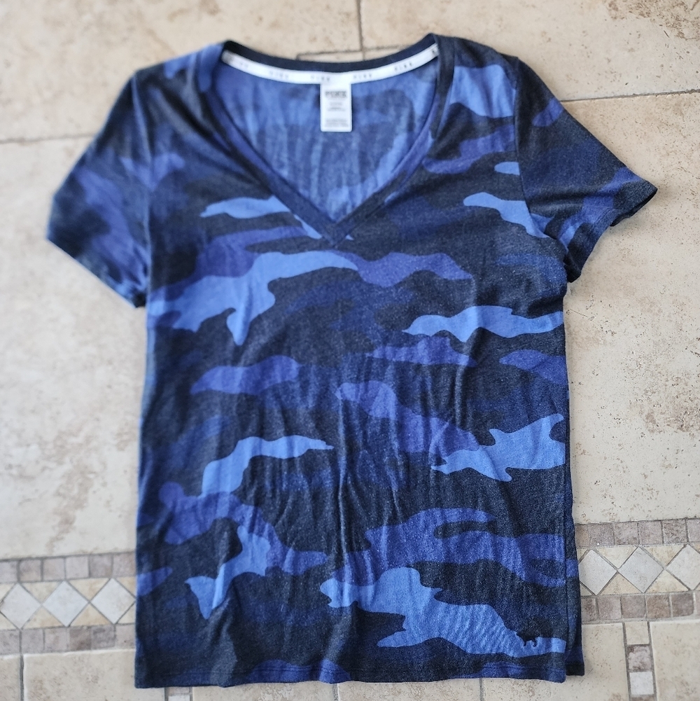 Pink Victoria's Secret Camo V Neck Shirt